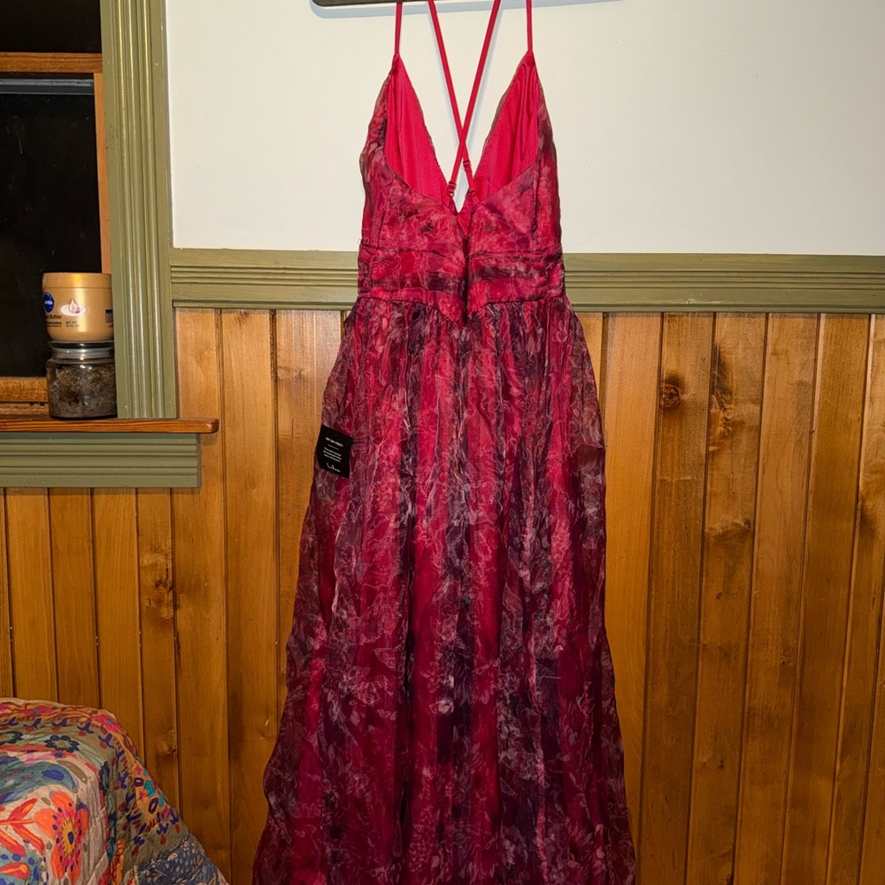 Lulus Romance That Wows Magenta Floral Print Organza Maxi Dress Pink - Size XL - Picture 2 of 3